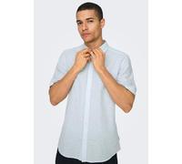 Kurzarmhemd ONLY & SONS "ONSCAIDEN SS SOLID LINEN SHIRT NOOS", Herren, Gr. XXL, N-Gr, cashmere blau, Web, Obermaterial: 55% Baumwolle, 45% Leinen, unifarben, Basic, slim fit normal, Hemden, Baumwollmi