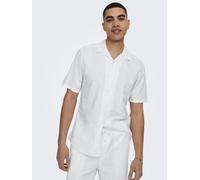 Kurzarmhemd ONLY & SONS "ONSCAIDEN SS SOLID RESORT LINEN NOOS", Herren, Gr. L, N-Gr, weiß, Web, Obermaterial: 55% Baumwolle, 45% Leinen, unifarben, slim fit, Hemden (15299903-L) weiß
