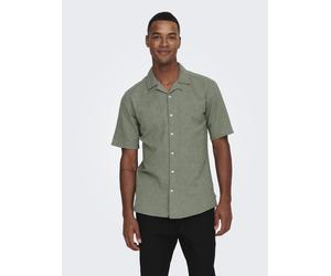 Kurzarmhemd ONLY & SONS "ONSCAIDEN SS SOLID RESORT LINEN NOOS", Herren, Gr. XL, N-Gr, grün (swamp), Web, Obermaterial: 55% Baumwolle, 45% Leinen, unifarben, slim fit, Hemden (41585952-XL) swamp