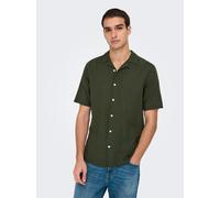 Kurzarmhemd ONLY & SONS "ONSCAIDEN SS SOLID RESORT LINEN NOOS", Herren, Gr. XXL, N-Gr, grün (kambaba), Web, Obermaterial: 55% Baumwolle, 45% Leinen, unifarben, slim fit, Hemden Kurzarmhemd, Topseller