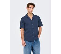 Kurzarmhemd ONLY & SONS "ONSEYE RESORT SEERS 0009 SHIRT NOOS", Herren, Gr. S, N-Gr, blau (navy blazer), Web, Obermaterial: 100% Baumwolle, unifarben, relaxed fit normal, Hemden Kurzarmhemd (33863215-S