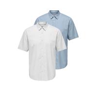 Kurzarmhemd ONLY & SONS "ONSFLORIA LIFE SS POPLIN SHIRT 2-PKT OTL", Herren, Gr. L, N-Gr, weiß (cashmere blau pack:weiß), Web, Obermaterial: 65% Polyester, 35% Baumwolle, unifarben, slim fit normal, He