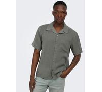 Kurzarmhemd ONLY & SONS "ONSLAURENCE RLX RESOR SS LINENBLEND NOOS", Herren, Gr. L, N-Gr, castor gray, Web, Obermaterial: 55% Leinen, 45% Viskose, unifarben, relaxed fit normal, Hemden (97373337-L) cas