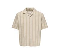 Kurzarmhemd ONLY & SONS "ONSWALKER RLX RESORT SS 035 SHIRT", Herren, Gr. L, N-Gr, chinchilla, Web, Obermaterial: 52% Baumwolle, 48% Polyester, gestreift, relaxed fit normal, Hemden (66647319-L) chinch