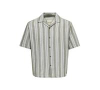 Kurzarmhemd ONLY & SONS "ONSWALKER RLX RESORT SS 035 SHIRT", Herren, Gr. S, N-Gr, schwarz olive, Web, Obermaterial: 52% Baumwolle, 48% Polyester, gestreift, relaxed fit normal, Hemden (11409015-S) sch