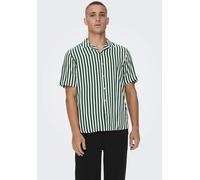 Kurzarmhemd ONLY & SONS "ONSWAYNE LIFE SS VISCOSE", Herren, Gr. L (52), N-Gr, grün (dunkelgrün), Web, Obermaterial: 100% Viskose, gestreift, normal, Hemden Kurzarmhemd (62332629-L)