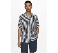 Kurzarmhemd ONLY & SONS "ONSWAYNE LIFE SS VISCOSE", Herren, Gr. XL, N-Gr, blau (marineblaus), Web, Obermaterial: 100% Viskose, gestreift, normal, Hemden (82043568-XL) marineblaus