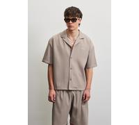 Kurzarmhemd PEGADOR "TROY PLISSEE SUMMER SHIRT", Herren, Gr. XL, N-Gr, warm taupe, Web, Obermaterial: 93% Polyester, 7% Elasthan, unifarben, regular fit normal, V-Ausschnitt, gerader Abschluss, Hemden