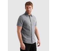 Kurzarmhemd PME LEGEND "Short Sleeve Shirt 2 tone Cotton/Linen", Herren, Gr. M, N-Gr, grau (carbon), Web, Obermaterial: 65% Baumwolle, 35% Leinen, unifarben, regular fit normal, ohne Ausschnitt, abges
