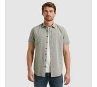 Kurzarmhemd PME LEGEND "Short Sleeve Shirt Ctn Linen 2 tone", Damen, Gr. 3XL, N-Gr, grün (deep lichen grün), Web, Obermaterial: 65% Baumwolle, 35% Leinen, meliert, unifarben, normal hüftbedeckend, Run
