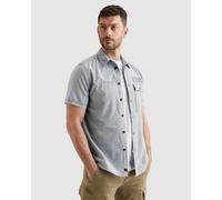 Kurzarmhemd PME LEGEND "Short Sleeve Shirt Indigo yarn dyed stripe", Herren, Gr. XL, N-Gr, blau (real indigo), Web, Obermaterial: 100% Baumwolle, unifarben, regular fit normal, abgesteppte Kante, Hemd