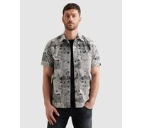 Kurzarmhemd PME LEGEND "Short Sleeve Shirt Print on cotton slub", Herren, Gr. 3XL, N-Gr, grau (carbon), Web, Obermaterial: 100% Baumwolle, bedruckt, regular fit normal, ohne Ausschnitt, gerader Abschl