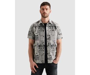 Kurzarmhemd PME LEGEND "Short Sleeve Shirt Print on cotton slub", Herren, Gr. 3XL, N-Gr, grau (carbon), Web, Obermaterial: 100% Baumwolle, bedruckt, regular fit normal, ohne Ausschnitt, gerader Abschl