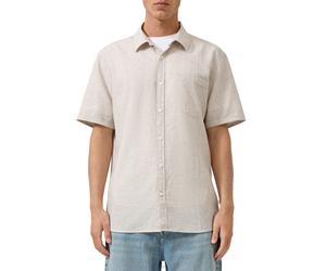 Kurzarmhemd QS, Herren, Gr. L, N-Gr, beige (beige melange), Web, Obermaterial: 55% Leinen, 45% Baumwolle, unifarben, normal hüftbedeckend, Rundhals, Hemden, aus Leinenmischung (69129437-L) beige melan