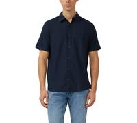 Kurzarmhemd S.OLIVER, Herren, Gr. M, N-Gr, navy, Web, Obermaterial: 84% Baumwolle, 16% Lyocell, bestickt, unifarben, normal hüftbedeckend, Rundhals, abgesteppte Kante, Hemden, mit Knopfleiste und Brus