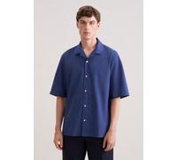 Kurzarmhemd SEIDENSTICKER, Herren, Gr. XL (43-44), normale Ärmellängen, mittelblau, 80% Baumwolle, 20% Leinen, unifarben, regular fit, Hemden, Regular 1/2 Reverskragen Uni (60430908-XL) mittelblau