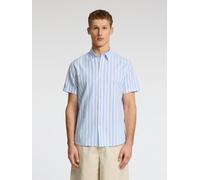 Kurzarmhemd SELECTED "SLHREG-SUN SHIRT SS NOOS", Herren, Gr. M, N-Gr, blau (cashmere blau), Web, Obermaterial: 71% Baumwolle, 29% Leinen, unifarben, regular fit, Hemden Kurzarmhemd, mit Leinen (731005