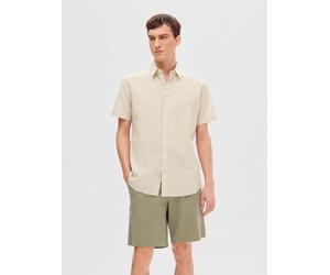 Kurzarmhemd SELECTED "SLHREG-SUN SHIRT SS NOOS", Herren, Gr. S, N-Gr, beige (pure cashmere), Web, Obermaterial: 71% Baumwolle, 29% Leinen, unifarben, regular fit, Hemden Kurzarmhemd, mit Leinen (86612