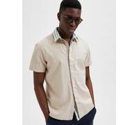 Kurzarmhemd SELECTED "SLHREGSUN SS SHIRT CLASSIC D", Herren, Gr. XL, N-Gr, beige (pure cashmere), Web, Obermaterial: 71% Baumwolle, 29% Leinen, unifarben, regular fit normal, Hemden (50135314-XL) pure
