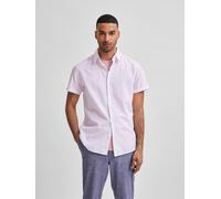 Kurzarmhemd SELECTED "SLHREGSUN SS SHIRT CLASSIC D", Herren, Gr. XL, N-Gr, rosa (hellweiß), Web, Obermaterial: 71% Baumwolle, 29% Leinen, unifarben, regular fit normal, Hemden (75204441-XL) hellweiß