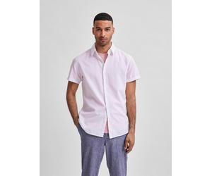 Kurzarmhemd SELECTED "SLHREGSUN SS SHIRT CLASSIC D", Herren, Gr. XL, N-Gr, rosa (hellweiß), Web, Obermaterial: 71% Baumwolle, 29% Leinen, unifarben, regular fit normal, Hemden (75204441-XL) hellweiß
