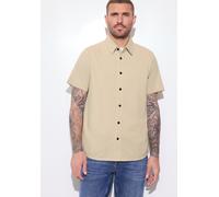 Kurzarmhemd STREET ONE MEN, Herren, Gr. L (42), US-Größen, raw beige, Web, 100% Baumwolle, unifarben, regular fit normal, V-Ausschnitt, abgesteppt, Hemden, aus reiner Baumwolle (32973918-L) raw beige