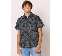 Kurzarmhemd STREET ONE MEN, Herren, Gr. L (42), US-Größen, schwarz (basalt grau), Web, 100% Baumwolle, geblümt, normal normal, V-Ausschnitt, abgesteppt, Hemden, mit Blumenmuster (99230666-L) basalt gr