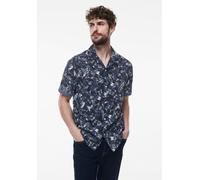 Kurzarmhemd STREET ONE MEN, Herren, Gr. L42, US-Größen, blau (schwarz maritime blau), Web, 100% Baumwolle, bedruckt, gerade hüftlang, V-Ausschnitt, Bündchen, Hemden, aus reiner Baumwolle (68671023-L)