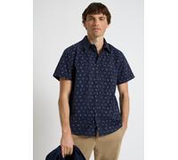 Kurzarmhemd STREET ONE MEN, Herren, Gr. M (40), US-Größen, blau (schwarz ink blau), Web, 100% Baumwolle, gemustert, regular fit normal, V-Ausschnitt, Bündchen, Hemden, aus reiner Baumwolle (66580331-M