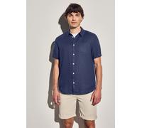 Kurzarmhemd STREET ONE MEN, Herren, Gr. M (40), US-Größen, blau (dunkelblau), Stoff, 100% Leinen, unifarben, casual, normal normal, V-Ausschnitt, Kurzarm Bündchen, Hemden, mit Brusttasche (47137859-M)