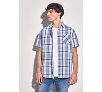 Kurzarmhemd STREET ONE MEN, Herren, Gr. M40, US-Größen, blau (light blau), Web, 100% Baumwolle, kariert, normal normal, V-Ausschnitt, Bündchen, Hemden, mit Knopfleiste (76727550-M) light blau