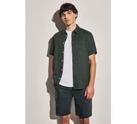 Kurzarmhemd STREET ONE MEN, Herren, Gr. M40, US-Größen, grün (pine grün), Stoff, 100% Leinen, unifarben, normal normal, V-Ausschnitt, Bündchen, Hemden, mit Brusttasche (86108945-M) pine grün