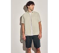 Kurzarmhemd STREET ONE MEN, Herren, Gr. S38, US-Größen, beige (beach stone), Stoff, 100% Leinen, unifarben, normal normal, V-Ausschnitt, Bündchen, Hemden, mit Brusttasche (13440866-S) beach stone