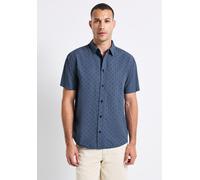 Kurzarmhemd STREET ONE MEN, Herren, Gr. S38, US-Größen, blau (ocean blau), Web, 100% Baumwolle, bedruckt, normal normal, V-Ausschnitt, abgesteppt, Hemden, mit Knopfleiste (63372011-S) ocean blau