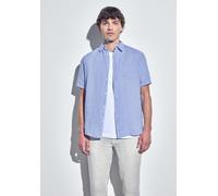 Kurzarmhemd STREET ONE MEN, Herren, Gr. XXL (46), US-Größen, blau (summer blau), Stoff, 100% Leinen, unifarben, casual, normal normal, V-Ausschnitt, Kurzarm Bündchen, Hemden, mit Brusttasche (63065266