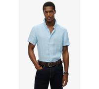 Kurzarmhemd SUPERDRY "VACATION LINEN S/S SHIRT", Damen, Gr. L, N-Gr, blau (sea blau chambray), Web, Obermaterial: 100% Seide, gemustert, regular fit, Rundhals, Hemden Kurzarmhemd (44089740-L)