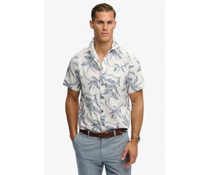 Kurzarmhemd SUPERDRY "VINTAGE LOOM S/S SHIRT", Herren, Gr. 3XL, N-Gr, weiß (canna leaves china blau), Web, Obermaterial: 100% Baumwolle, gemustert, relaxed fit normal, Rundhals, Hemden, mit sommerlich