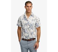 Kurzarmhemd SUPERDRY "VINTAGE LOOM S/S SHIRT", Herren, Gr. XL, N-Gr, weiß (canna leaves china blau), Web, Obermaterial: 100% Baumwolle, gemustert, relaxed fit normal, Rundhals, Hemden, mit sommerlich 