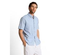Kurzarmhemd TOM TAILOR, Herren, Gr. M, N-Gr, blau (bleeched blau check), Web, Obermaterial: 55% Leinen, 45% Baumwolle, gemustert, regular fit normal, ohne Ausschnitt, Hemden, mit Button-Down Kragen (6