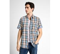 Kurzarmhemd TOM TAILOR, Herren, Gr. M, N-Gr, blau multicolor check, Web, Obermaterial: 100% Baumwolle, kariert, regular fit normal, ohne Ausschnitt, gerader Abschluss, Hemden, mit Karo Muster (4687211