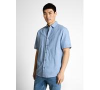 Kurzarmhemd TOM TAILOR, Herren, Gr. XXL, N-Gr, bleeched blau chamb, Web, Obermaterial: 55% Leinen, 45% Baumwolle, unifarben, regular fit normal, gerader Abschluss, Hemden, mit Kent Kragen (51789738-XX