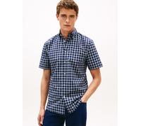 Kurzarmhemd TOMMY HILFIGER "FLEX POPLIN CHECK Regular Fit", Herren, Gr. M, N-Gr, carbon navy, check, Web, Obermaterial: 100% Baumwolle, kariert, regular fit normal, Rundhals, eingesetzt abgesteppte Ka