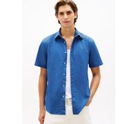 Kurzarmhemd TOMMY HILFIGER "FLEX POPLIN SOLID", Herren, Gr. L, N-Gr, blau orbit, Web, Obermaterial: 100% Baumwolle, unifarben, regular fit normal, Rundhals, eingesetzt abgesteppte Kante, Hemden, Regul