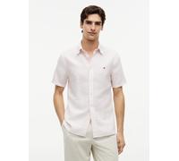 Kurzarmhemd TOMMY HILFIGER "LINEN BLEND BENGAL STP SS RF SHT", Herren, Gr. XL (54/56), N-Gr, rosa (pink, stripe), Web, Obermaterial: 52% Baumwolle, 48% Leinen, gestreift, regular fit, Hemden, Regular