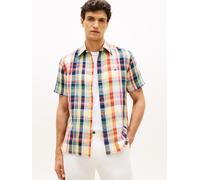 Kurzarmhemd TOMMY HILFIGER "LINEN BLEND CHECK PLAID", Herren, Gr. XXL, N-Gr, brilliant orange, check, Web, Obermaterial: 52% Baumwolle, 48% Leinen, regular fit normal, Hemden, regular fit, Button-down