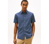 Kurzarmhemd TOMMY HILFIGER "LINEN BLEND PRINT", Herren, Gr. L, N-Gr, carbon navy, allover, Web, Obermaterial: 52% Baumwolle, 48% Leinen, regular fit normal, Hemden, regular fit (63014007-L) carbon nav