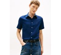 Kurzarmhemd TOMMY HILFIGER "LINEN BLEND SOLID", Herren, Gr. S (46), N-Gr, carbon navy, Web, Obermaterial: 52% Baumwolle, 48% Leinen, regular fit normal, Hemden (83059448-S) carbon navy