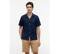 Kurzarmhemd TOMMY HILFIGER "LINEN BLEND SOLID SS RF SHT", Herren, Gr. S (46), N-Gr, blau (carbon navy), Web, Obermaterial: 52% Baumwolle, 48% Leinen, regular fit, Hemden (50516941-S) carbon navy