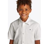 Kurzarmhemd TOMMY HILFIGER "STRETCH OXFORD SHIRT SS", Jungen, Gr. 14 (164), N-Gr, weiß, Web, Obermaterial: 97% Baumwolle, 3% Elasthan, unifarben, regular fit, abgesteppt, Hemden, mit Logostickerei (90