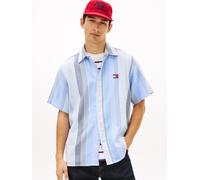 Kurzarmhemd TOMMY JEANS "RELAXED STRIPE", Herren, Gr. XXL (58), N-Gr, blau (sweet blau stripes), Web, Obermaterial: 100% Baumwolle, gestreift, regular fit normal, Rundhals, eingesetzt abgesteppte Kant